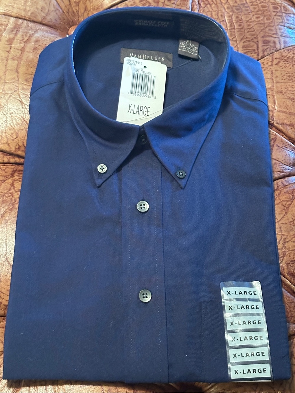 Van Heusen Navy Blue Button-Down Casual Shirt - X-Large
